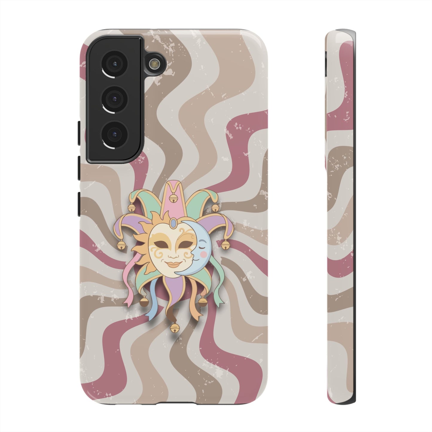 Sun & Moon Jester Mask – Pink Retro Wave Phone Case - Pink Phone Case - Samsung Galaxy S22 / Glossy