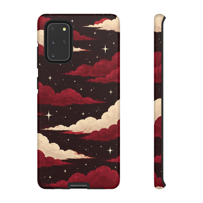 Illustrated Crimson Red Clouds & Stars Phone Case