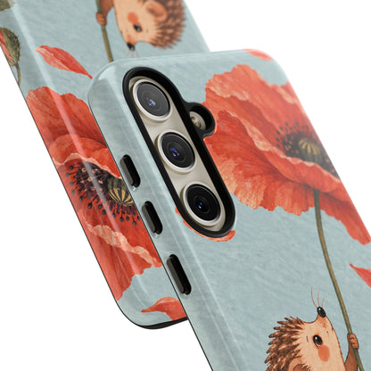 Whimsical Pale Blue Hedgehog and Poppy Phone Case - Blue Phone Case