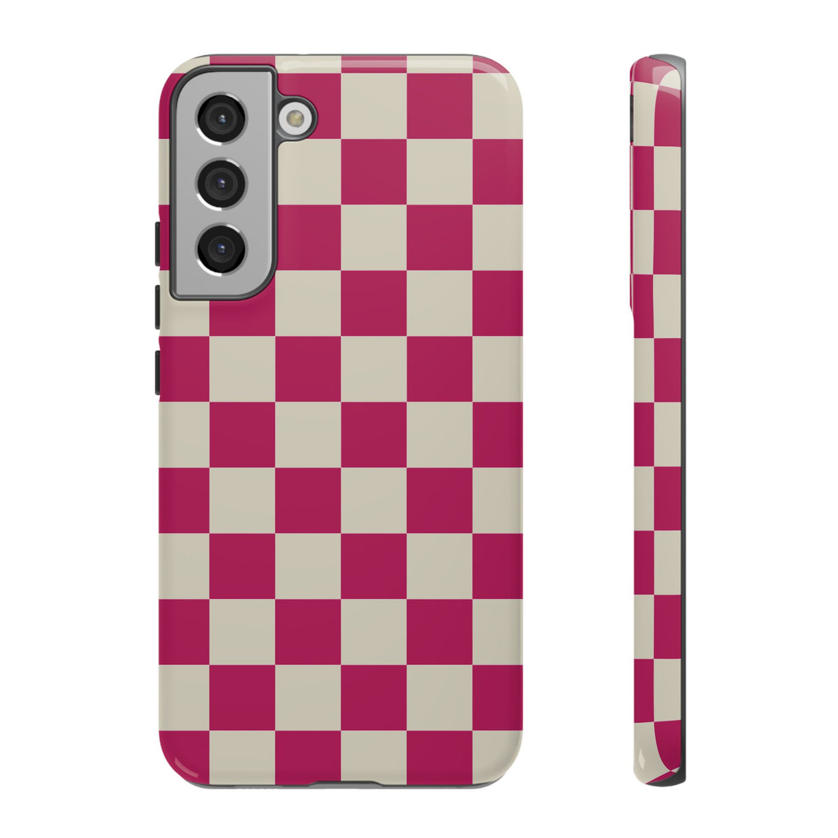 Pink & White Checked Pattern Phone Case - Pink Phone Case - Samsung Galaxy S22 Plus / Glossy