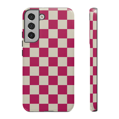 Pink & White Checked Pattern Phone Case - Pink Phone Case - Samsung Galaxy S22 Plus / Glossy