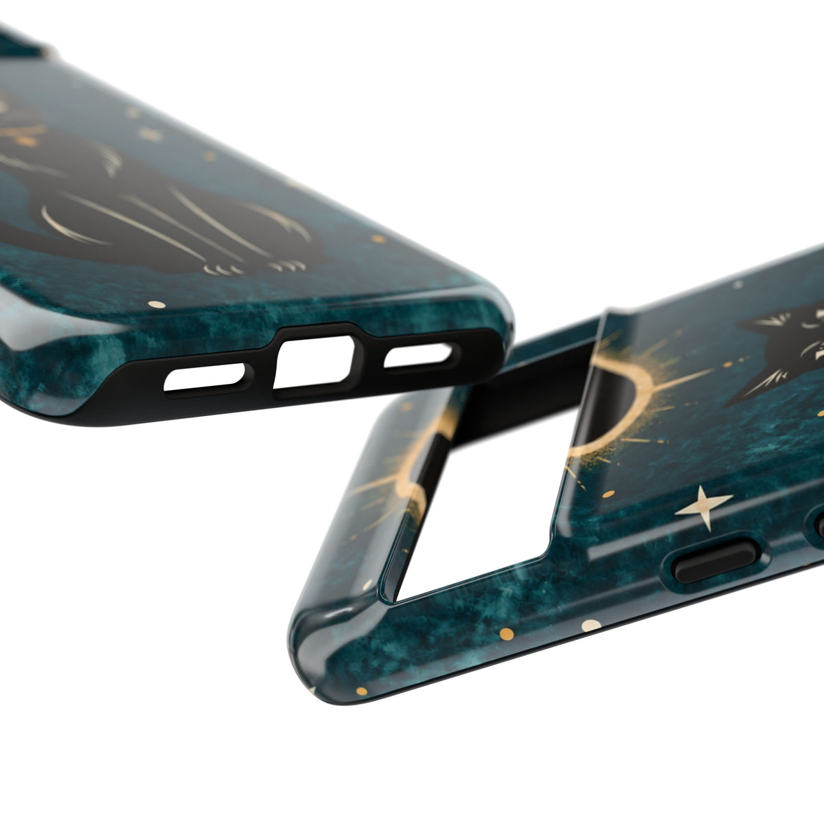 Whimsical Teal Celestial Black Cat Phone Case