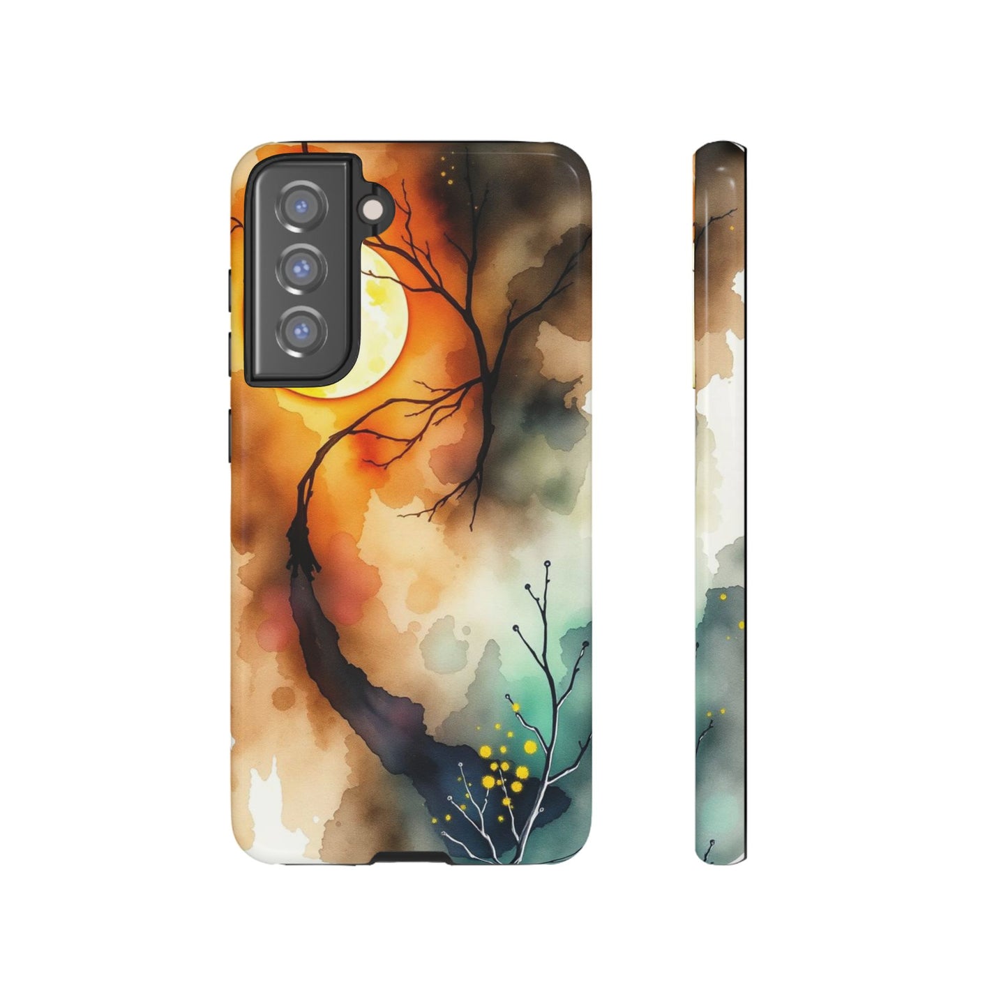 Samsung Galaxy S21 FE / Glossy Phone Case - Abstract Watercolour Gothic Scene Phone Case