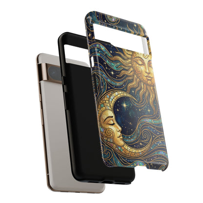 Elegant Teal & Gold Sun and Moon Phone Case