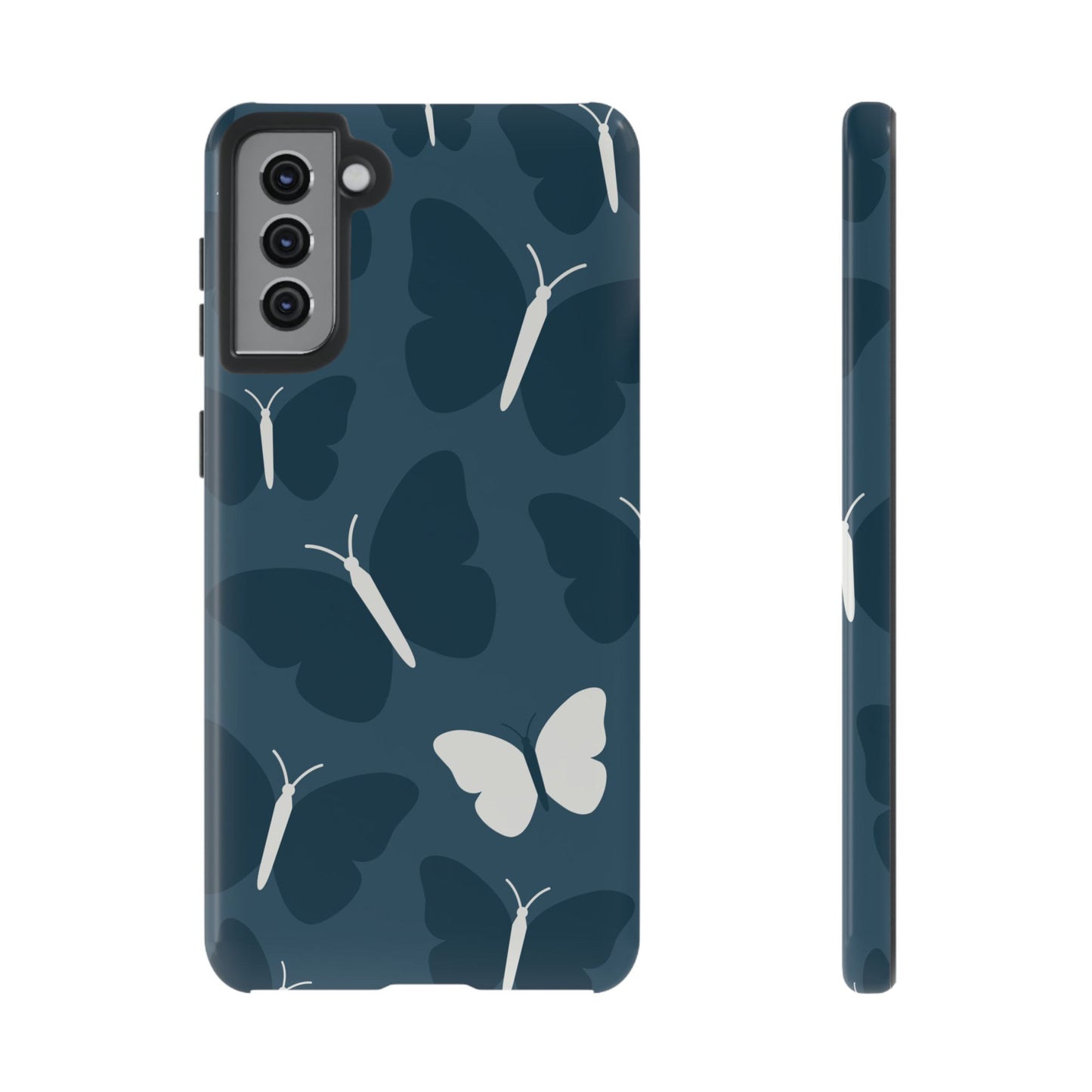 Minimalist Dark Blue Butterfly Pattern Phone Case - Blue Phone Case - Samsung Galaxy S21 Plus / Glossy
