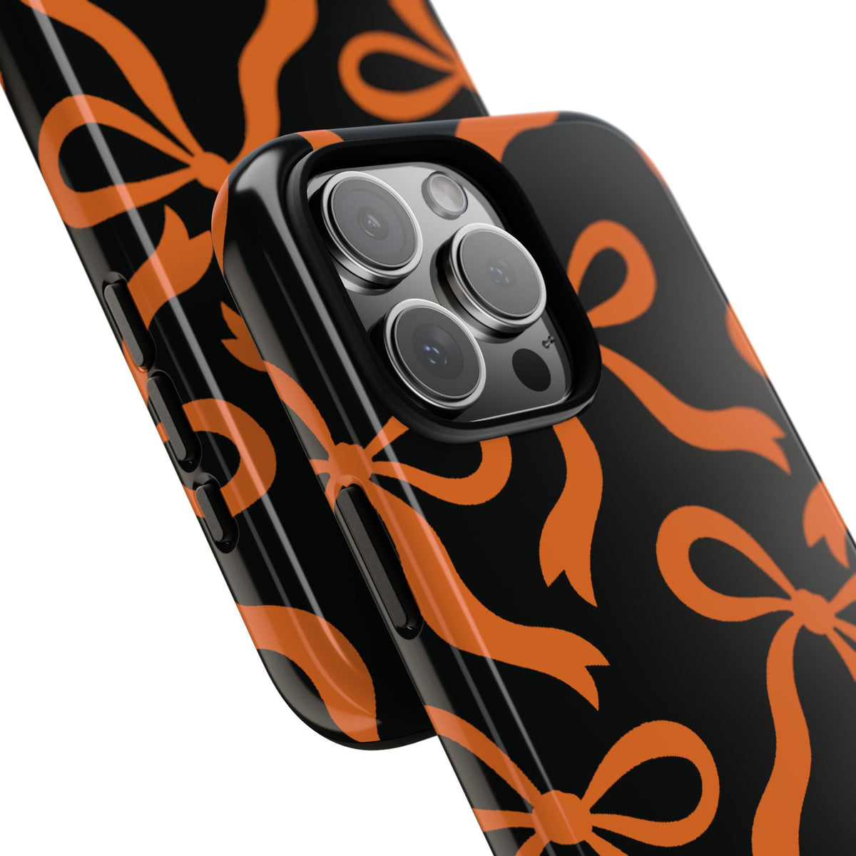 Bold Black and Burnt Orange Bow Pattern Phone Case - Black Phone Case