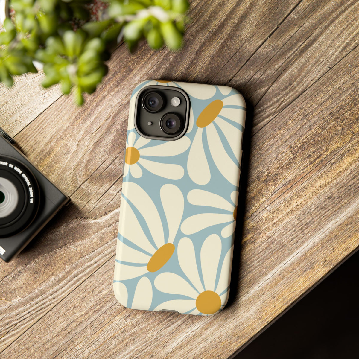Retro Light Blue Daisy Pattern Phone Case - Blue Phone Case
