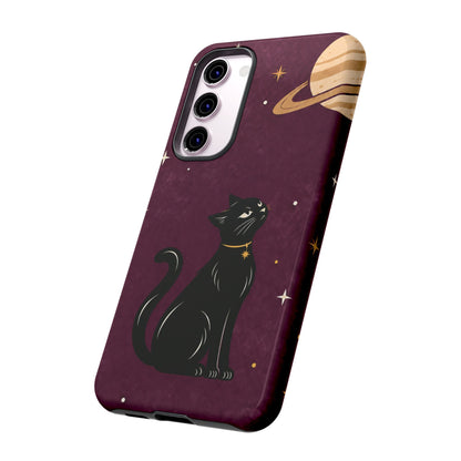 Whimsical Plum Celestial Black Cat Phone Case