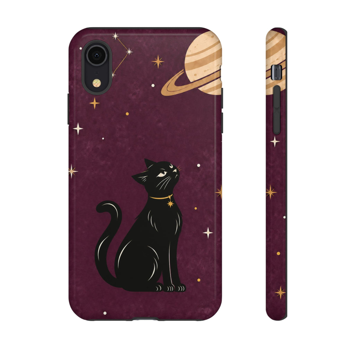 Whimsical Plum Celestial Black Cat Phone Case