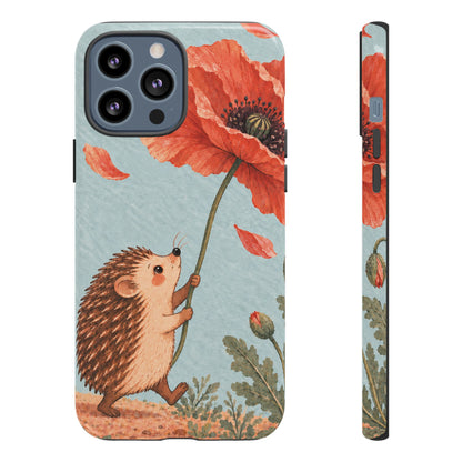 Whimsical Pale Blue Hedgehog and Poppy Phone Case - Blue Phone Case - iPhone 13 Pro Max / Glossy
