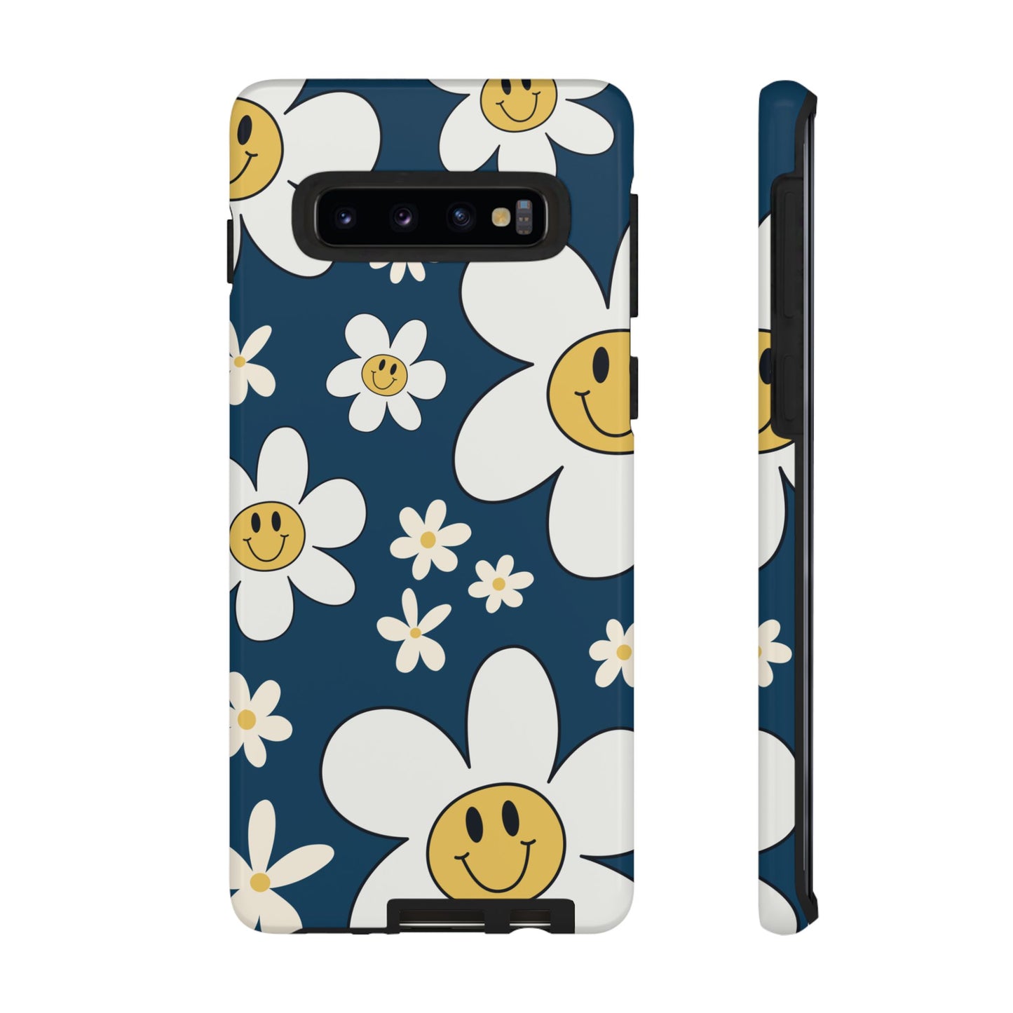 Fun Retro Daisy Pattern with Blue Background Phone Case - Blue Phone Case