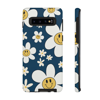 Fun Retro Daisy Pattern with Blue Background Phone Case - Blue Phone Case