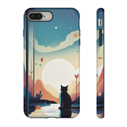 Stylised Cat & Moon Design Phone Case - Multicolor Phone Case - iPhone 8 Plus / Glossy