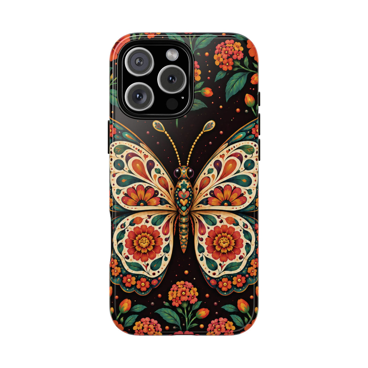 Vibrant Terracotta and Teal Calavera Butterfly Phone Case - Multicolor Phone Case - iPhone 16 Pro Max / Glossy