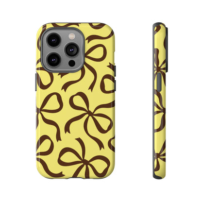 Bold Butter Yellow and Chocolate Brown Bow Pattern Phone Case
