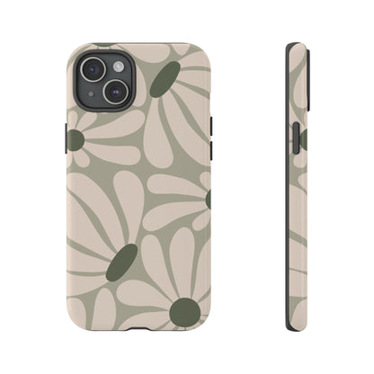 Retro Cream & Green Daisy Pattern Phone Case - White Phone Case - iPhone 15 Plus / Glossy