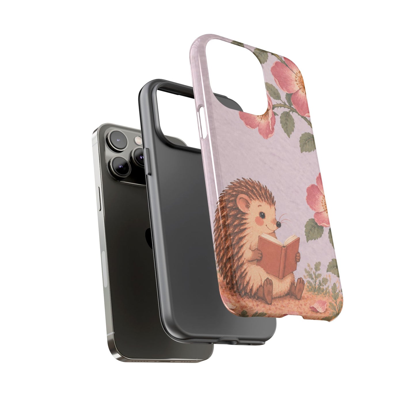 Whimsical Lilac Hedgehog and Wild Rose Phone Case - Purple Phone Case
