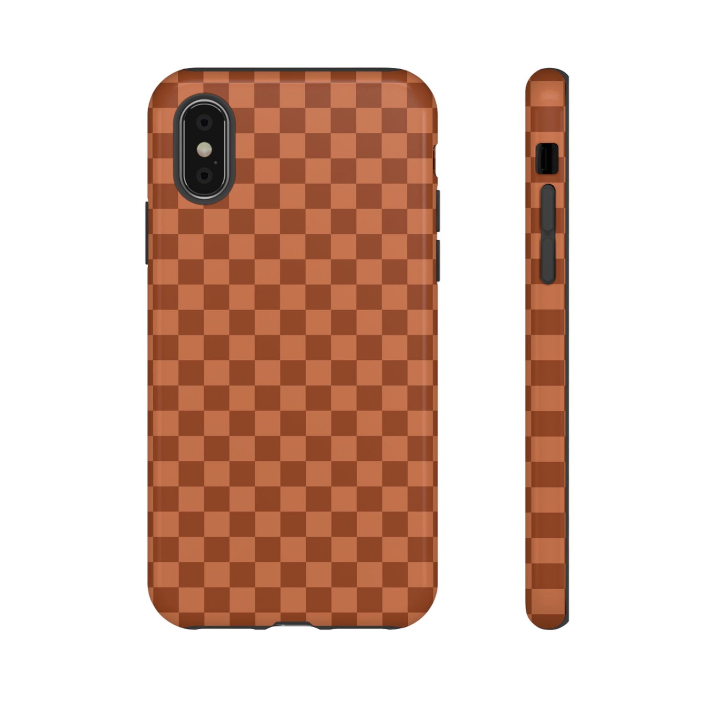 iPhone XS / Glossy Phone Case - ’Bold Brown Checkered Pattern’ Phone Case