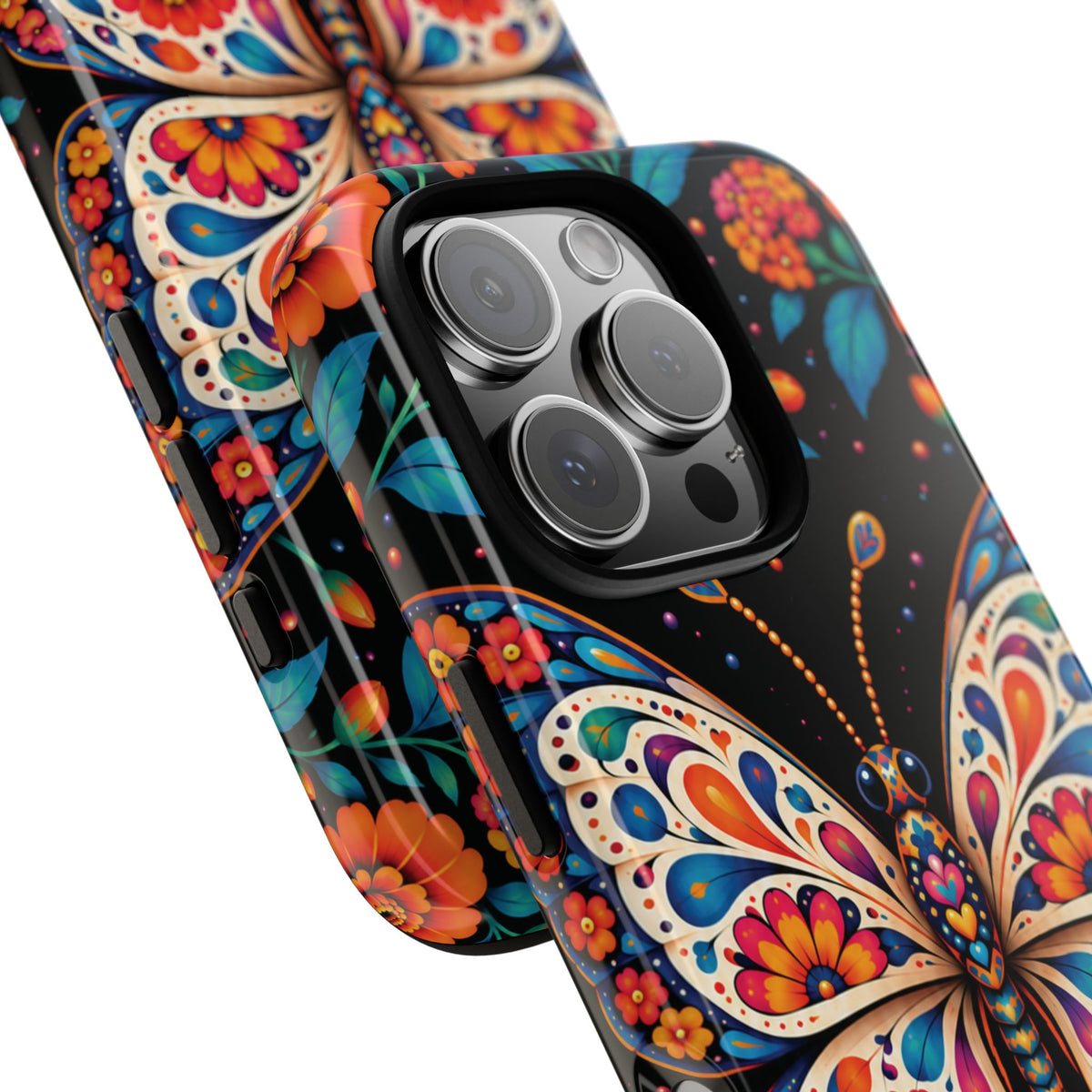 Vibrant Orange and Turquoise Calavera Butterfly Phone Case - Multicolor Phone Case