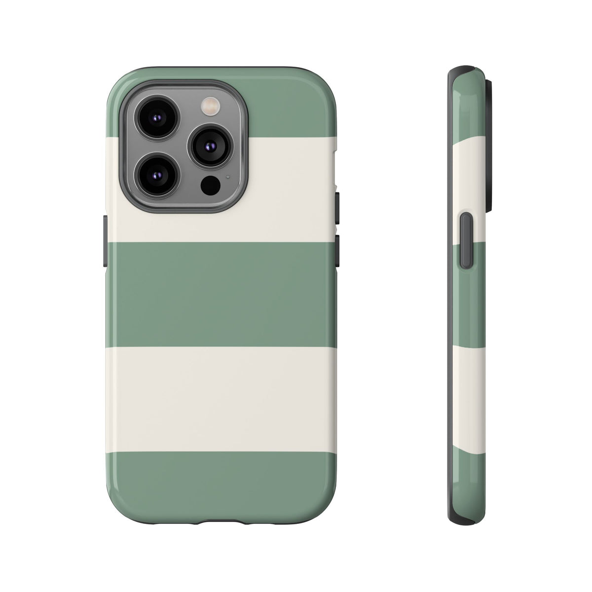 Green & White Horizontal Stripe Pattern Phone Case - Green Phone Case - iPhone 14 Pro / Glossy