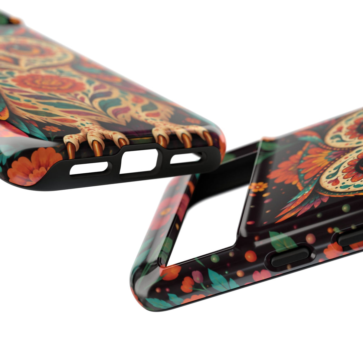 Vibrant Terracotta and Teal Calavera Owl Phone Case - Multicolor Phone Case