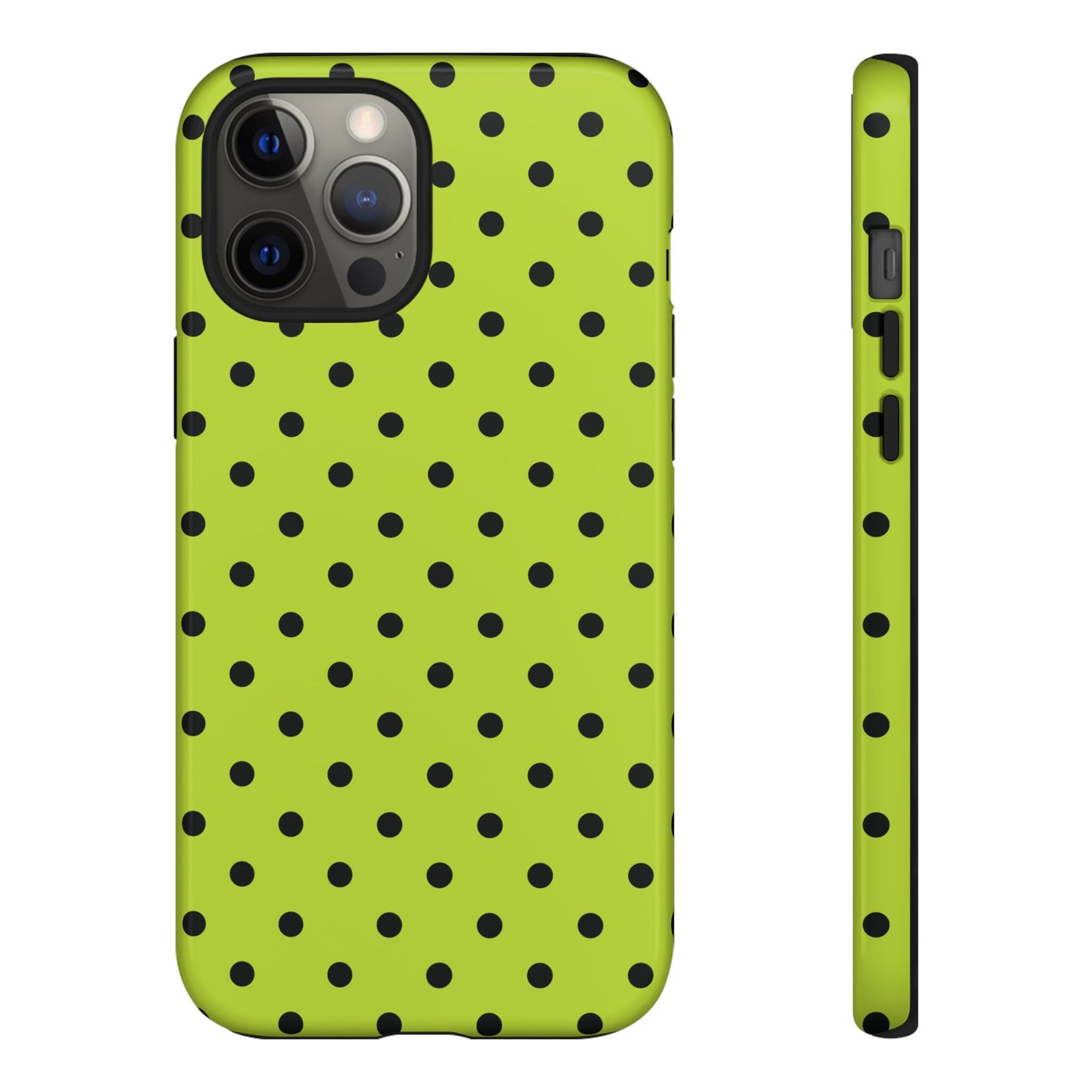 iPhone 12 Pro Max / Glossy Phone Case - Trendy Neon Lime Green & Black Dot Pattern Phone Case