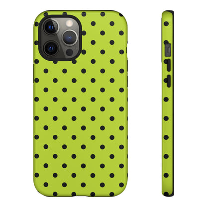 iPhone 12 Pro Max / Glossy Phone Case - Trendy Neon Lime Green & Black Dot Pattern Phone Case
