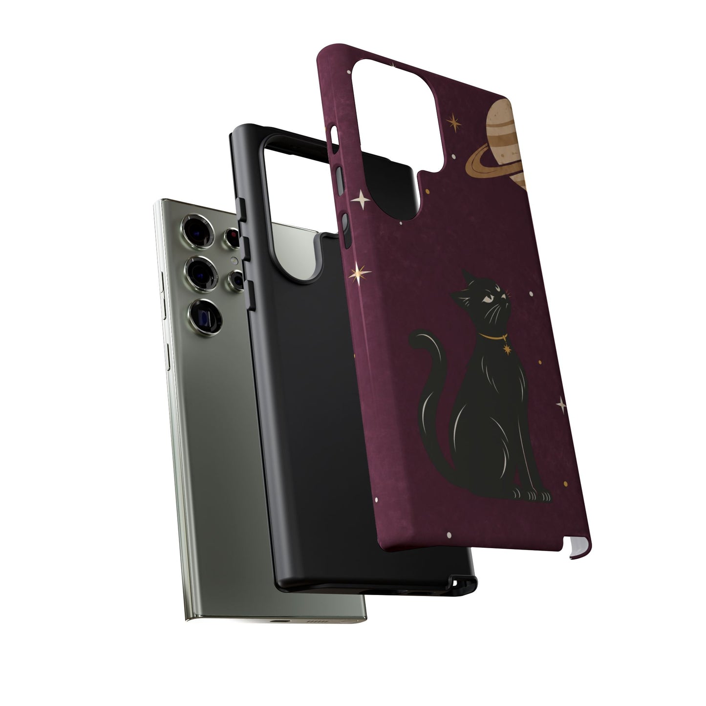 Whimsical Plum Celestial Black Cat Phone Case
