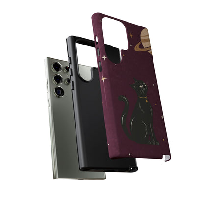Whimsical Plum Celestial Black Cat Phone Case
