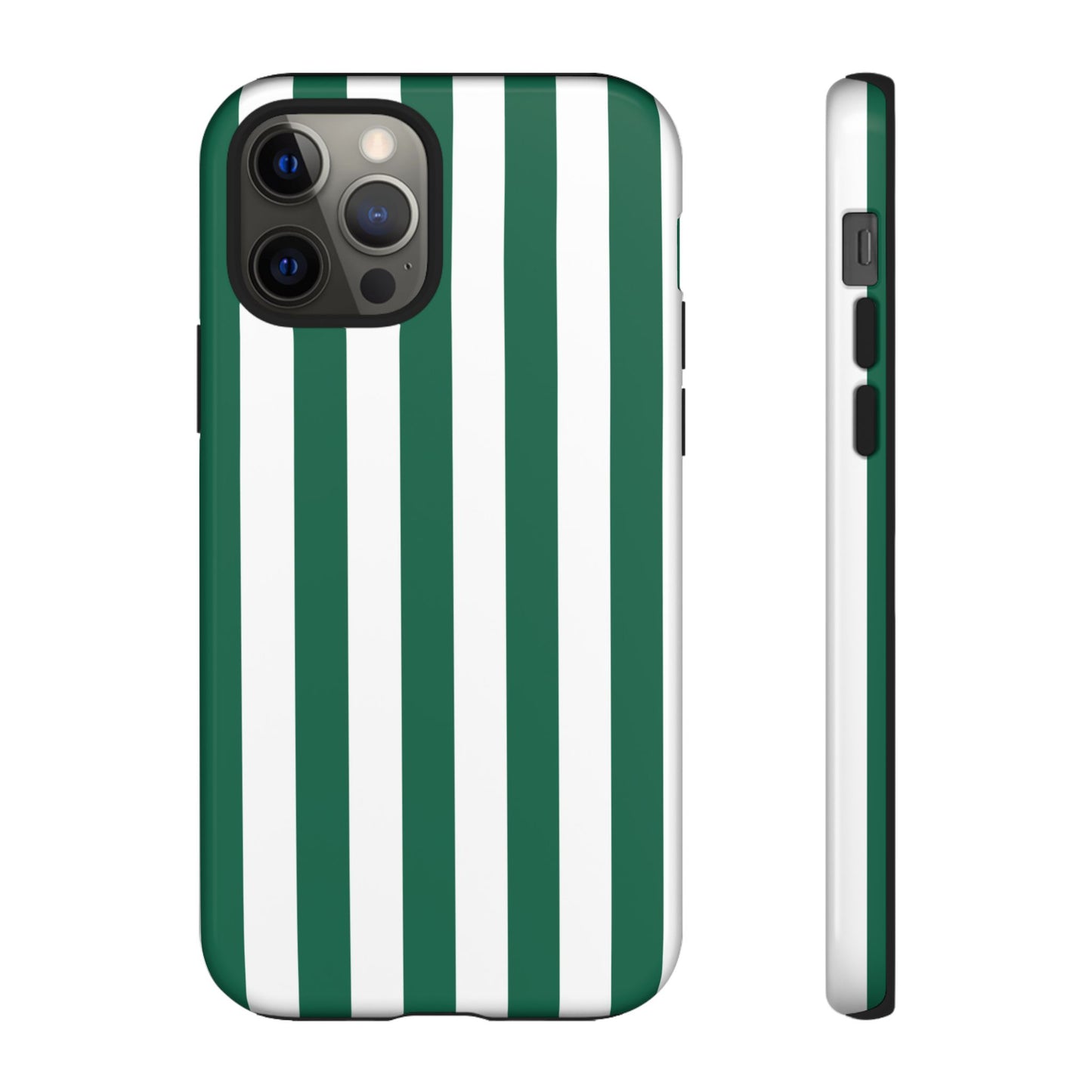 iPhone 12 Pro / Glossy Phone Case - Simple Green & White Stripe Pattern Phone Case
