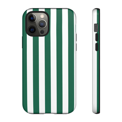 iPhone 12 Pro / Glossy Phone Case - Simple Green & White Stripe Pattern Phone Case