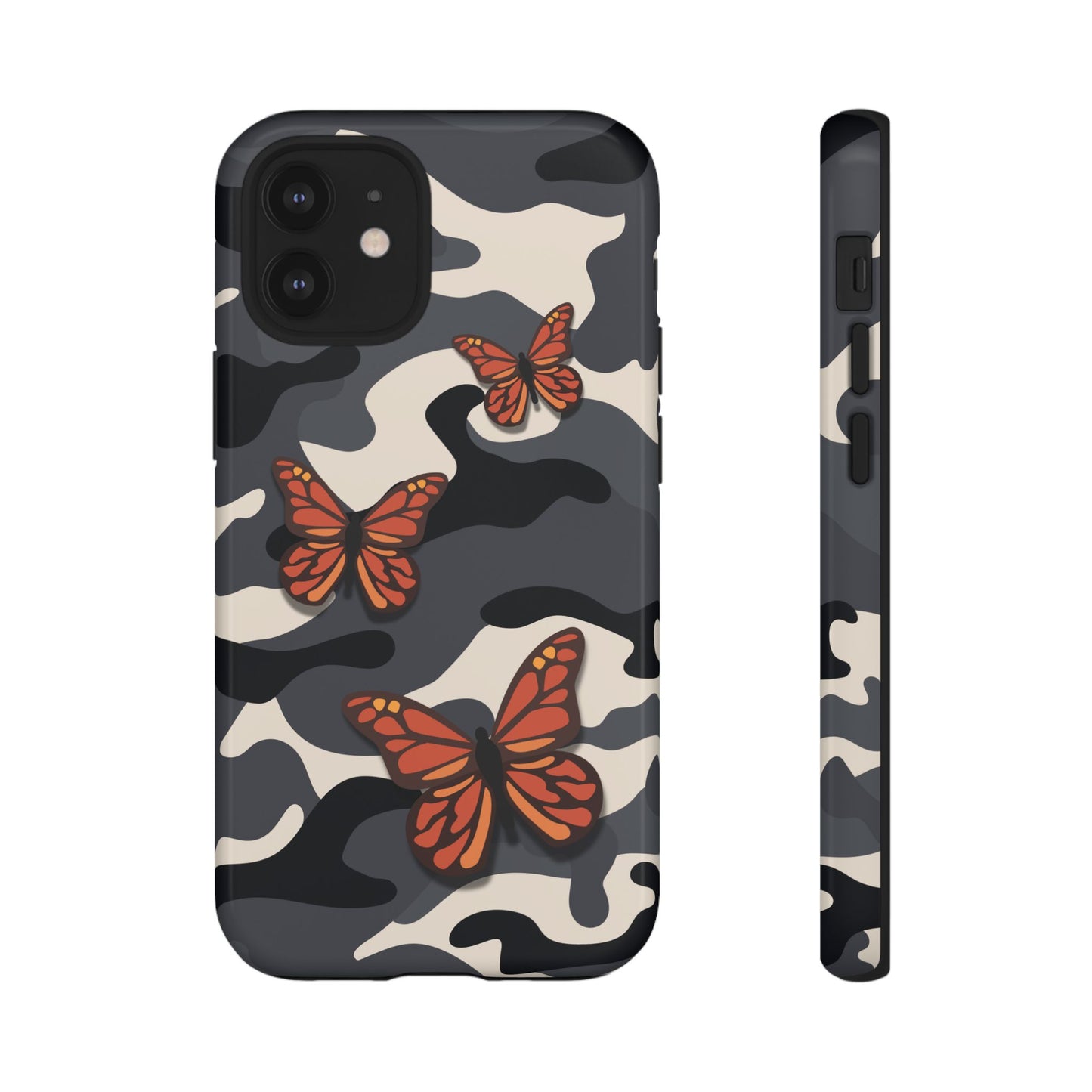 iPhone 12 Mini / Glossy Phone Case - Black & Orange Butterfly Camo Phone Case