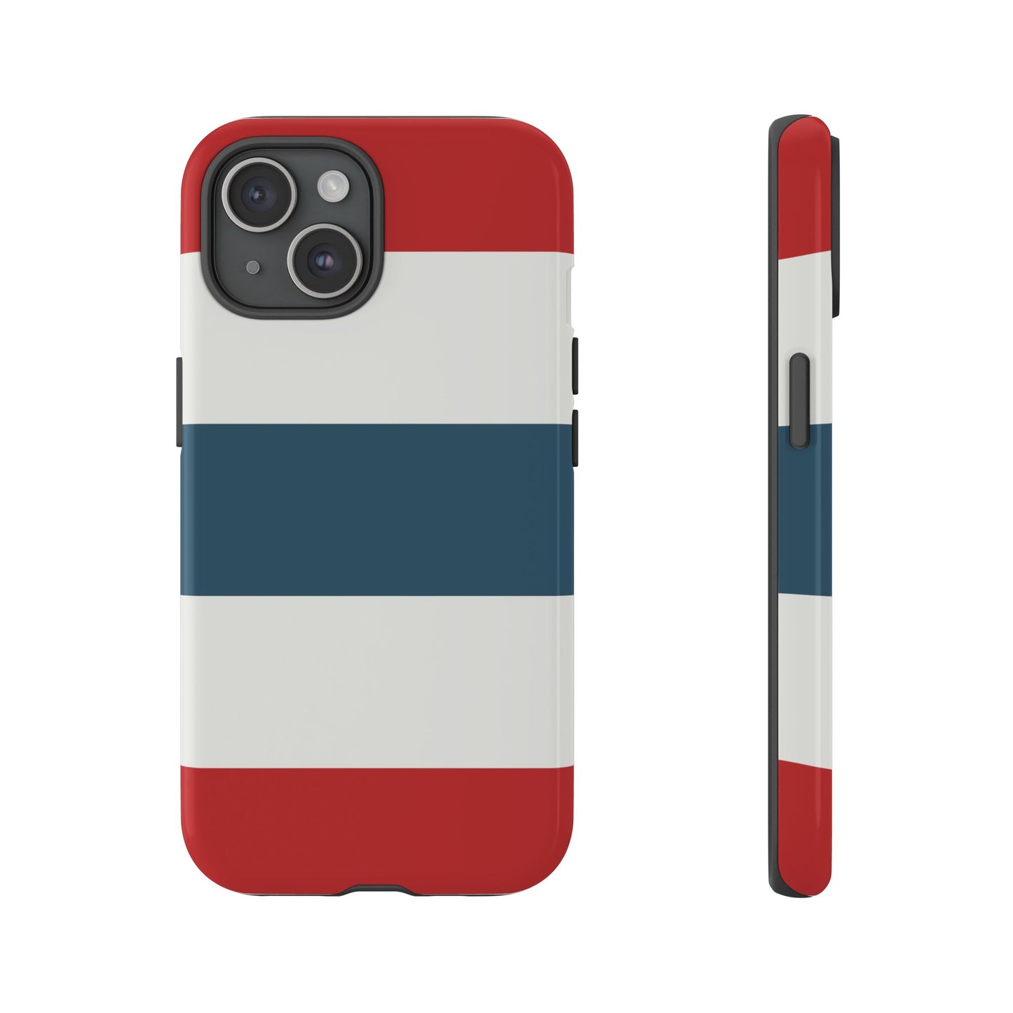 iPhone 15 / Glossy Phone Case - Red White & Blue Horizontal Stripe Pattern Phone Case