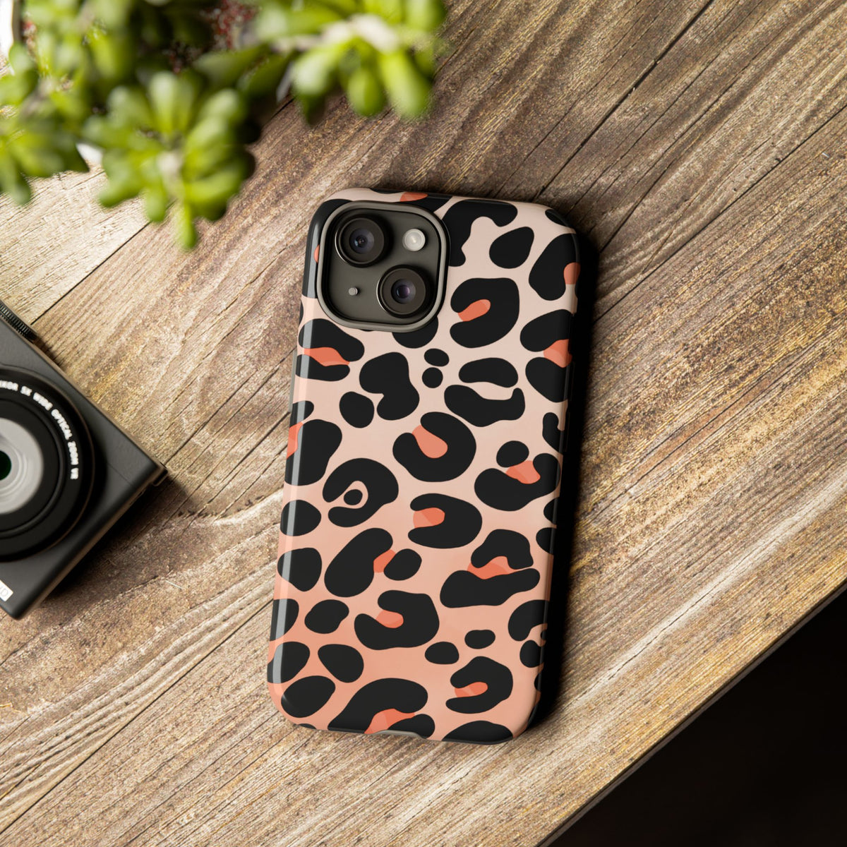 Elegant Peach Leopard Print Phone Case - Green Phone Case