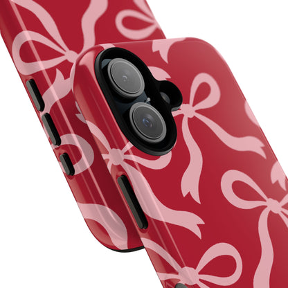 Bold Raspberry Red and Blush Pink Bow Pattern Phone Case - Red Phone Case