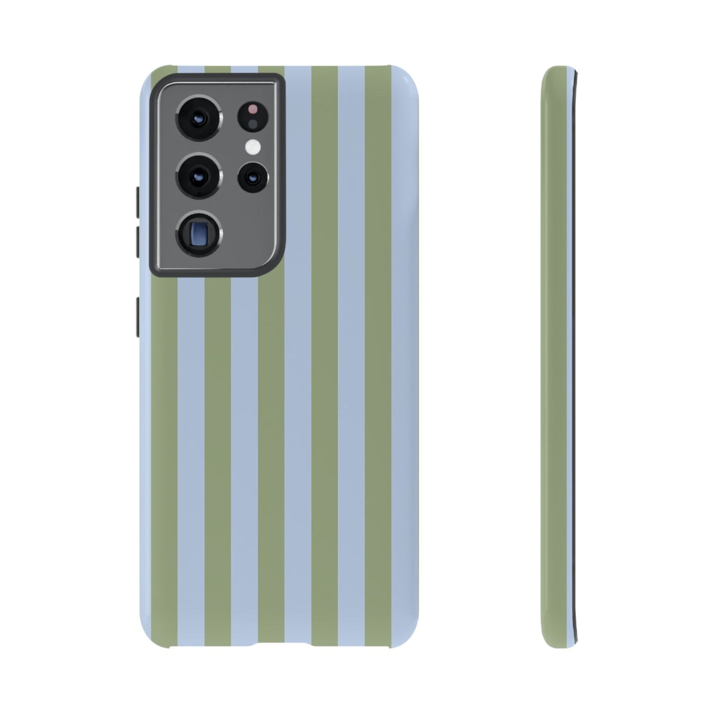 Samsung Galaxy S21 Ultra / Glossy Phone Case - Trendy Ice Blue & Green Stripe Pattern Phone Case