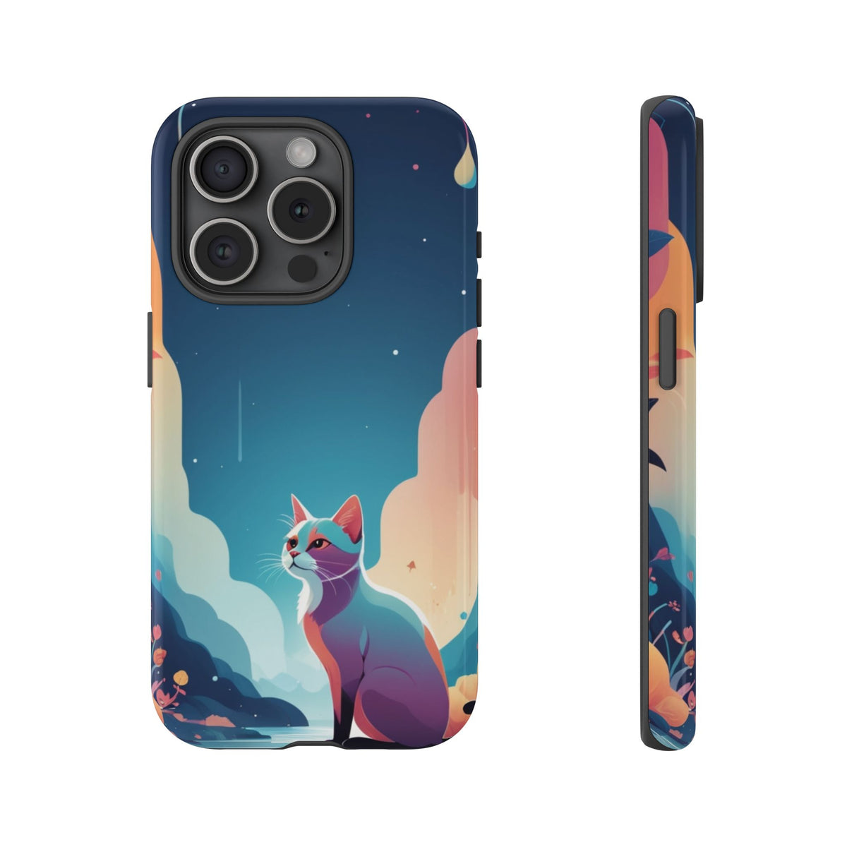 Stylised Cat Design Phone Case - Multicolor Phone Case - iPhone 15 Pro / Glossy