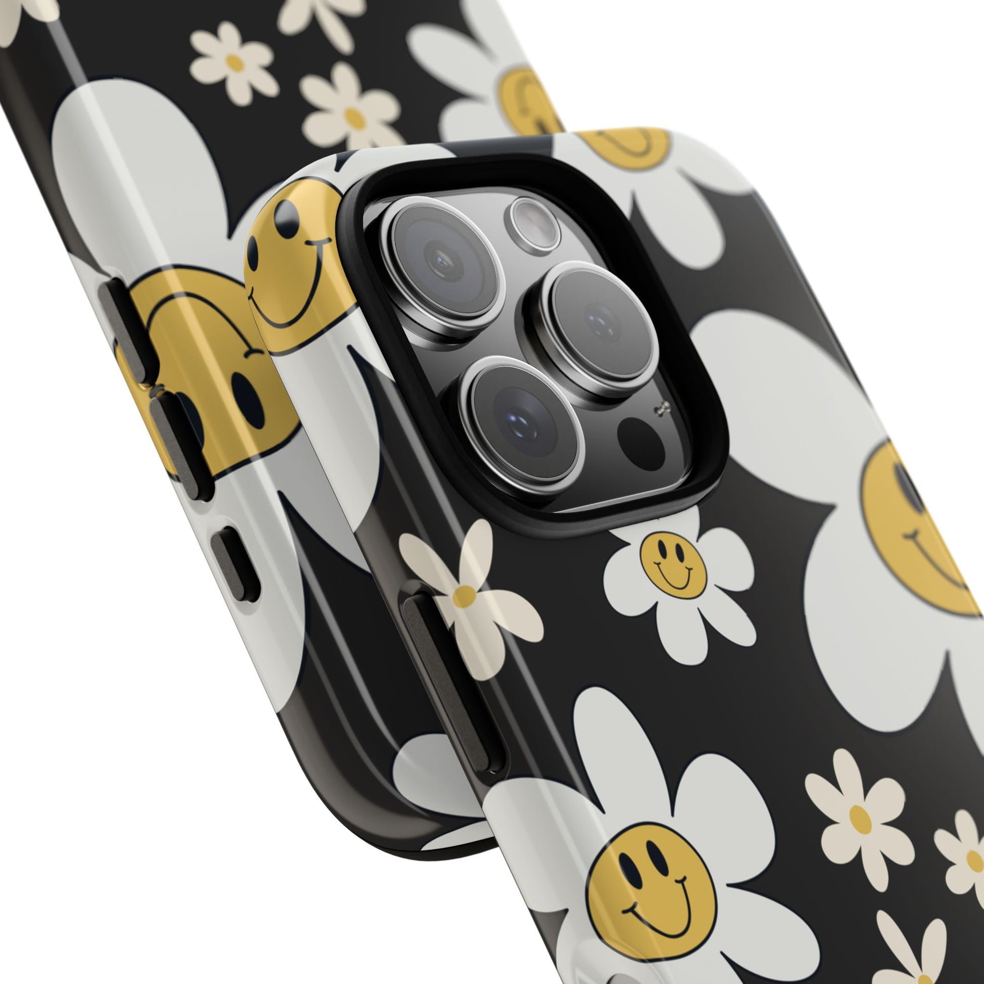Phone Case - Fun Retro Daisy Pattern with Dark Grey Background Phone Case