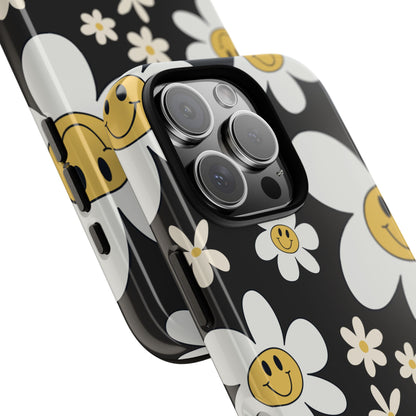 Phone Case - Fun Retro Daisy Pattern with Dark Grey Background Phone Case
