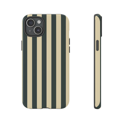iPhone 15 Plus / Glossy Phone Case - ’Green & Beige Stripe Pattern’ Phone Case