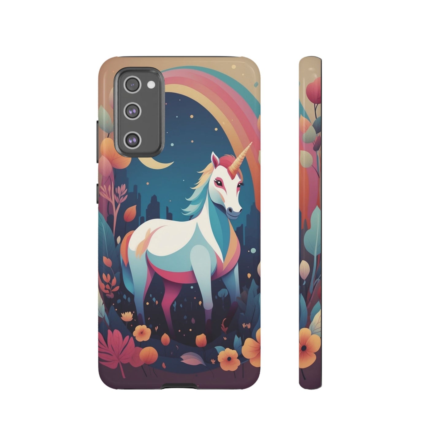 Samsung Galaxy S20 FE / Glossy Phone Case - Stylised Unicorn & Rainbow Design Phone Case