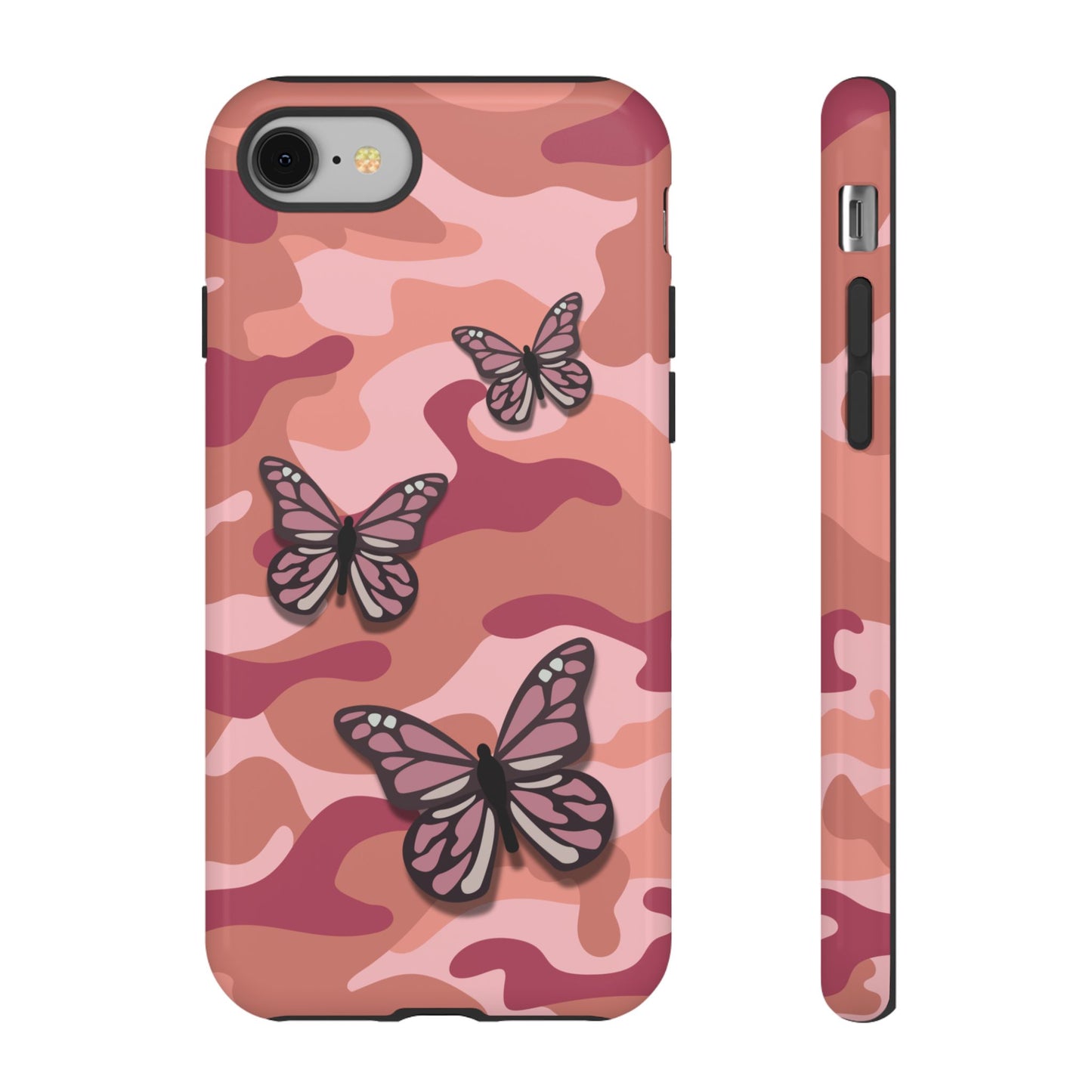iPhone 8 / Glossy Phone Case - Pink Butterfly Camo Phone Case