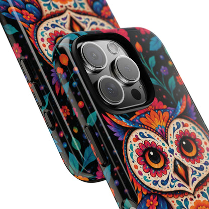 Vibrant Orange and Turquoise Calavera Owl Phone Case - Multicolor Phone Case