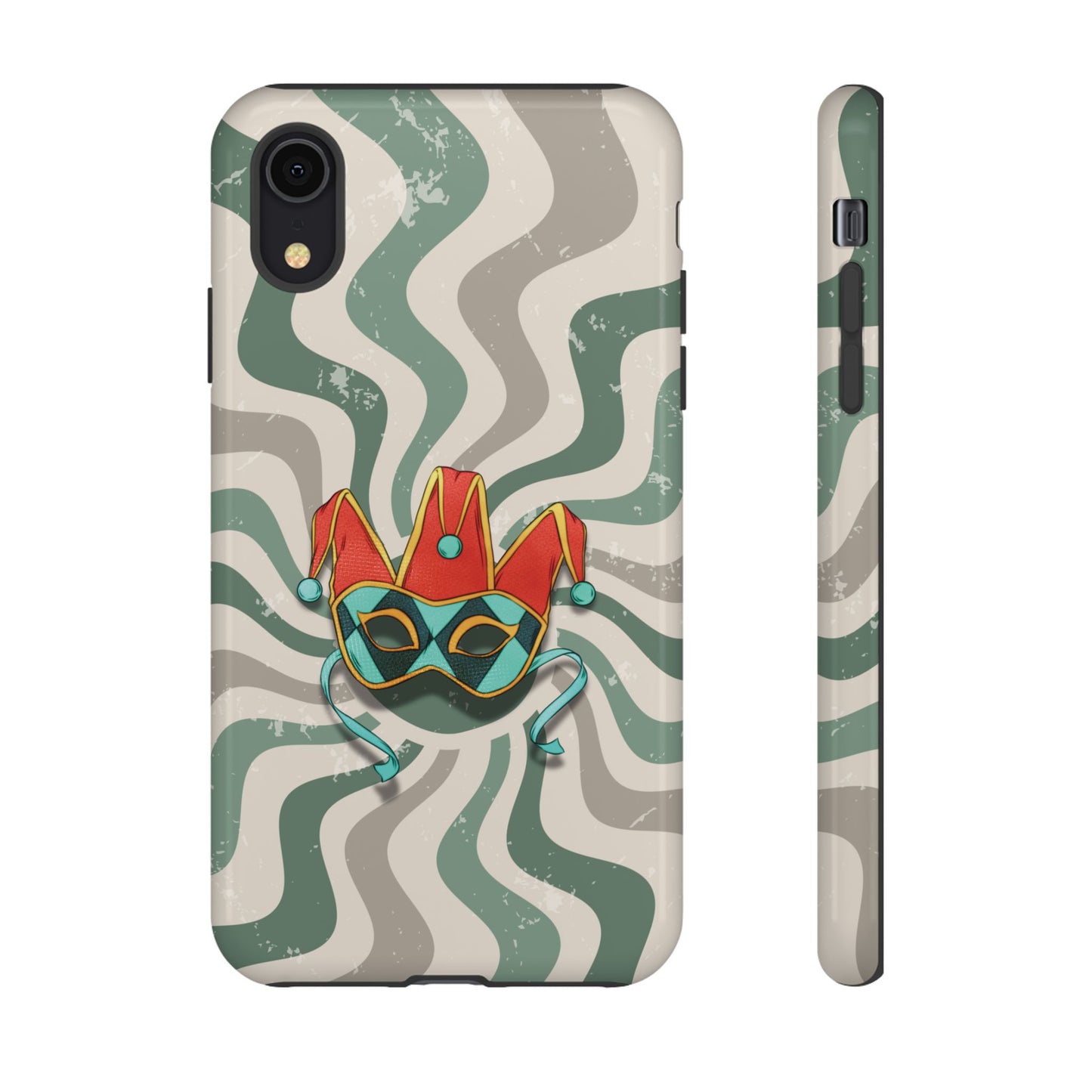 iPhone XR / Glossy Phone Case - Venetian Jester Mask – Green Retro Soft Revival Phone Case
