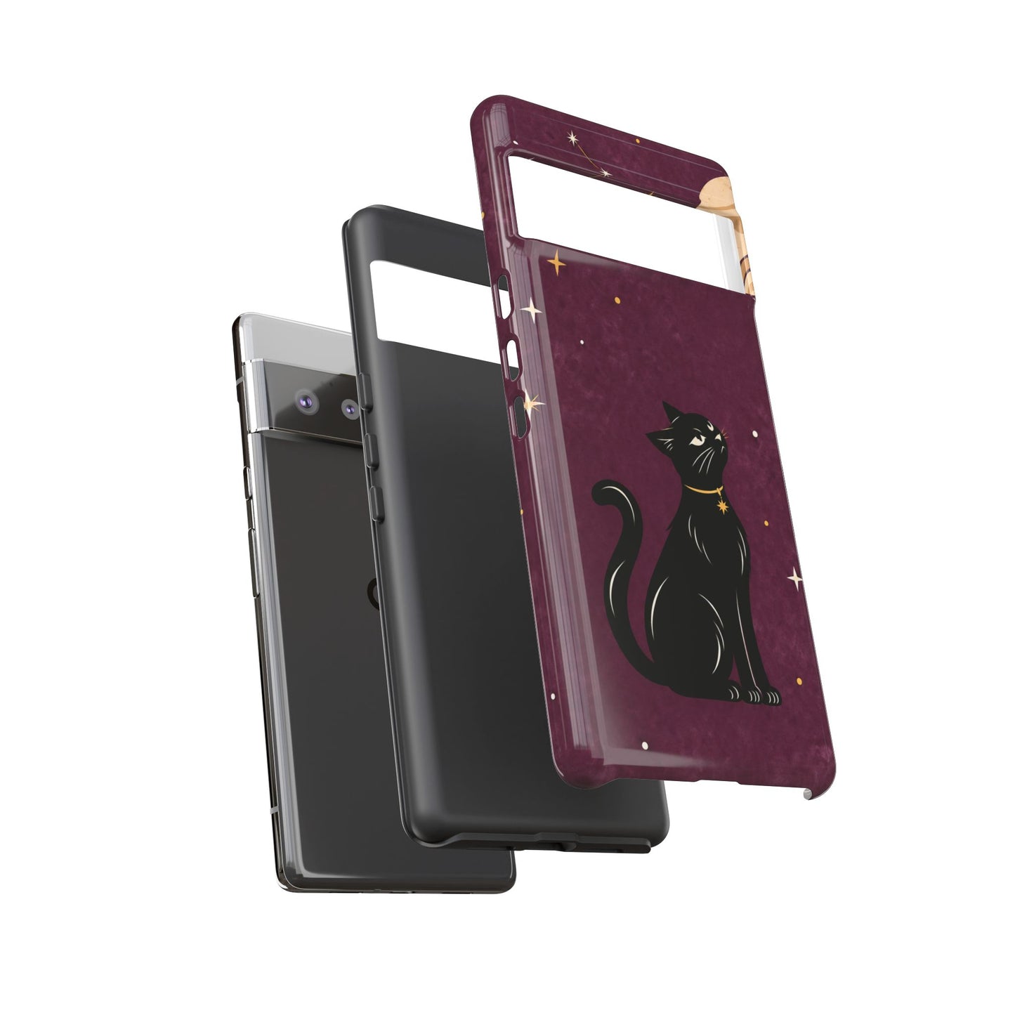 Whimsical Plum Celestial Black Cat Phone Case