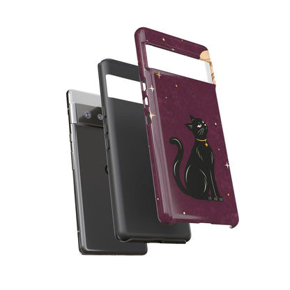 Whimsical Plum Celestial Black Cat Phone Case