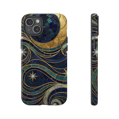 Elegant Navy & Gold Crescent Moon Mosaic Phone Case