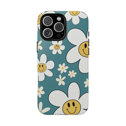 Fun Retro Daisy Pattern with Light Blue Background Phone Case - Blue Phone Case - iPhone 16 Pro Max / Glossy