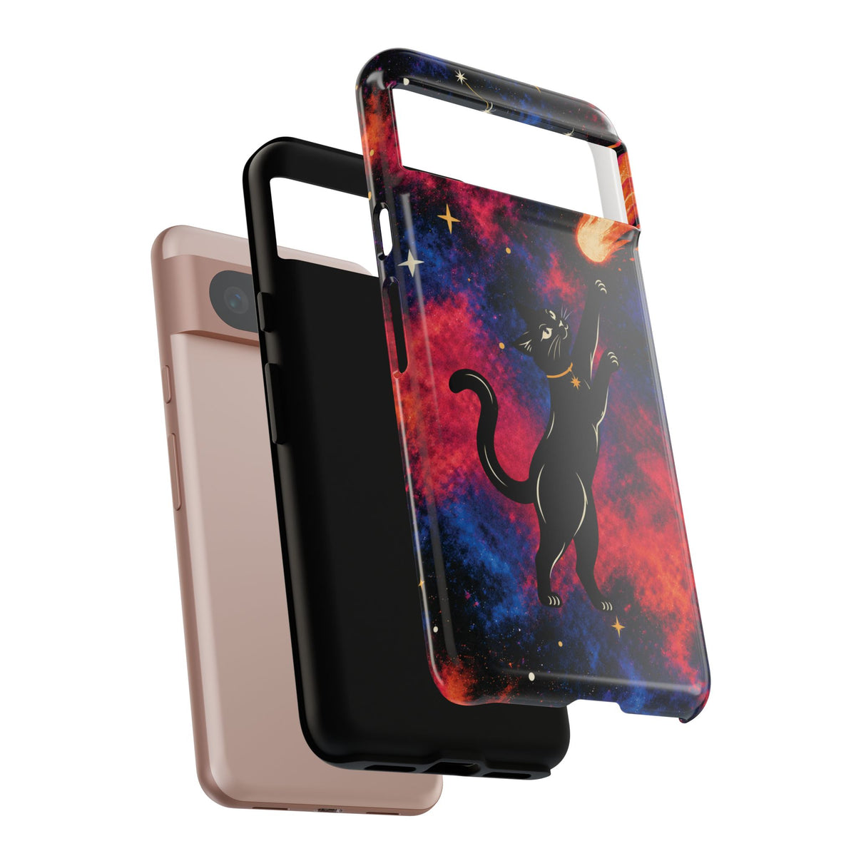 Whimsical Multicolour Celestial Black Cat Phone Case