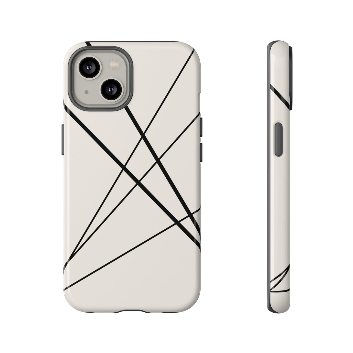 iPhone 14 / Glossy Phone Case - Abstract White with Black Lines Phone Case